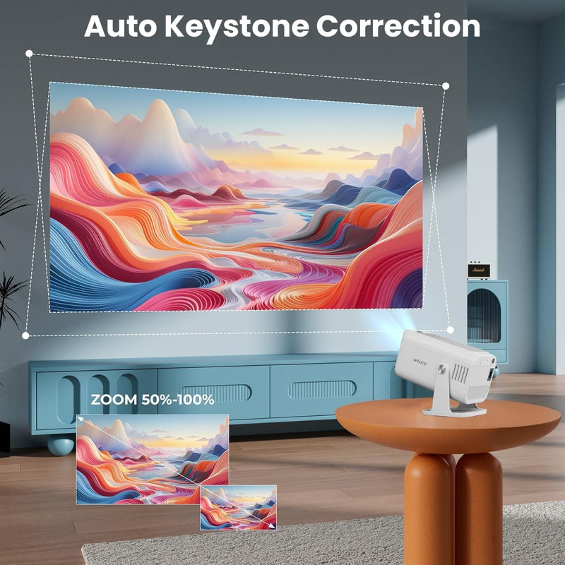 NÖRDIC Smart Projector Android 13.0, Native 1080P, Auto Keystone, 300ANSI 4K HDR Support, Rotatable Design WiFi 6 & BT, Screen Mirroring, ARC