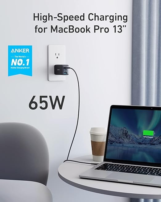 Anker 735 Charger GaNPrime 65W 1x USB-A 2x USB-C Power Adapter