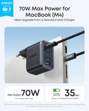 Anker Nano 70W USB-C Charger, 3-port power adapter with ultra-fast 70W charging