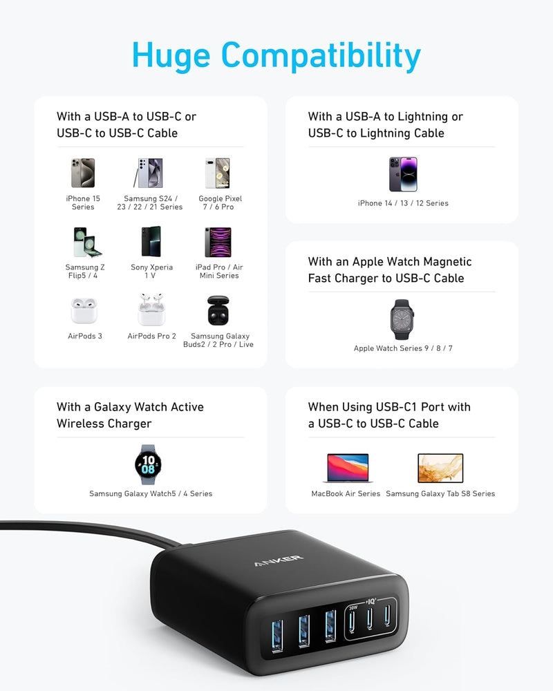 Anker USB-C and USB-A Charger, 112W Max 6-Port Charging Station
