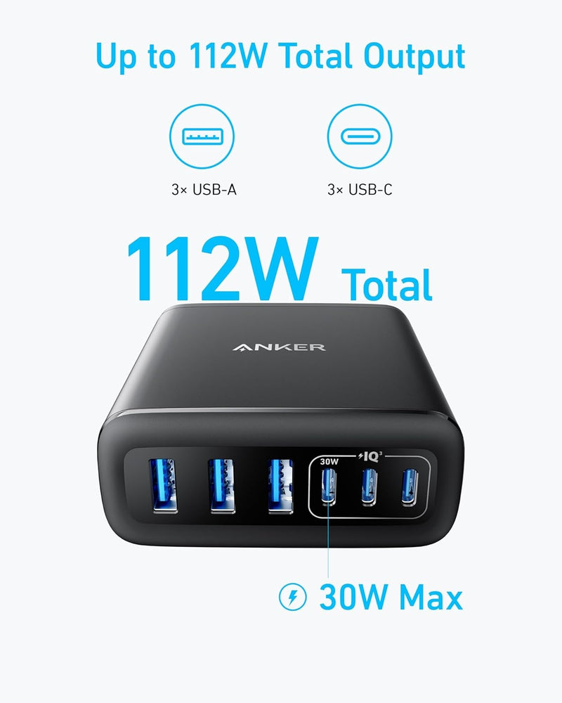 Anker USB-C and USB-A Charger, 112W Max 6-Port Charging Station