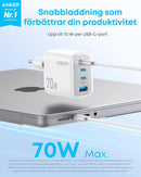Anker Zolo Ultra Fast 70W USB-C 4-Port Charger, compact and stable for iPhone 16/15, MacBook Air, iPad, Pixel, Galaxy