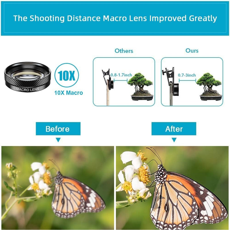 Apexel 11-in-1 Mobile Phone Camera Lens Set, Wide Angle and Macro Lens + Fisheye Lens
