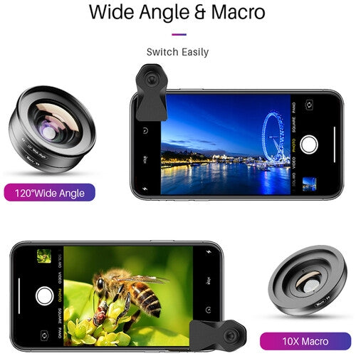 Apexel Mobile Phone Lens 2 In 1 Lens Kit 120° Wide-angle 10X Macro Lens