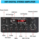 Bluetooth 5.0 stereo amplifier 60 + 60W RMS amplifier 2 microphone input digital audio karaoke