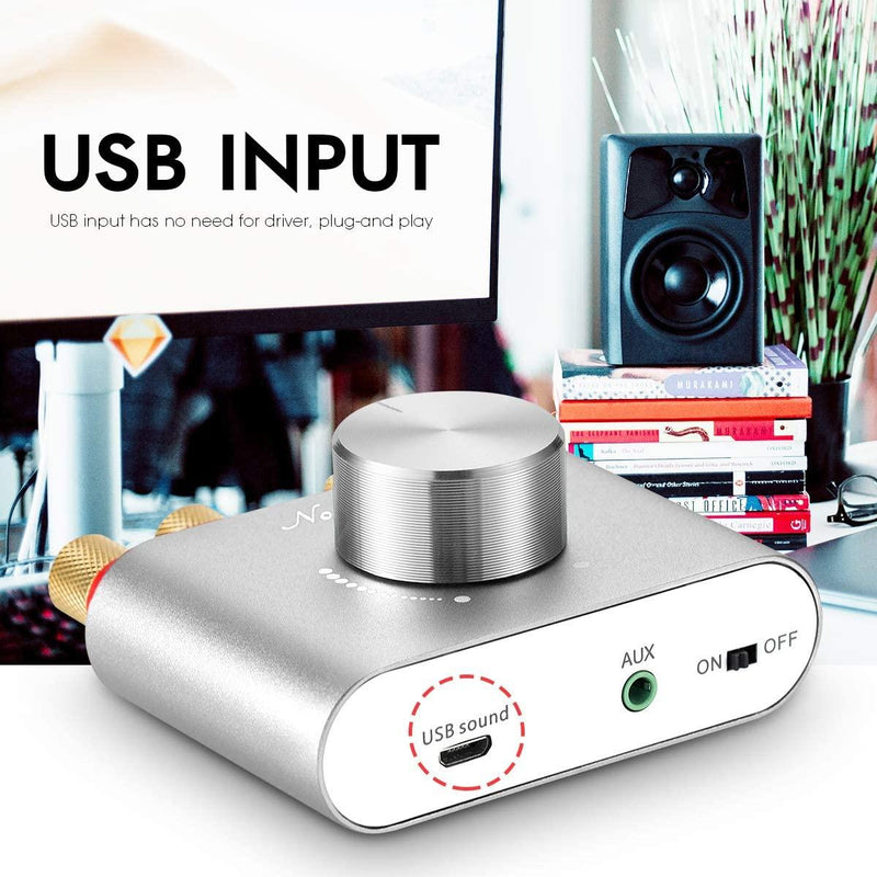 Bluetooth 5.0 stereo amplifier digital audio amplifier 2x50W AUX / USB / BT silver