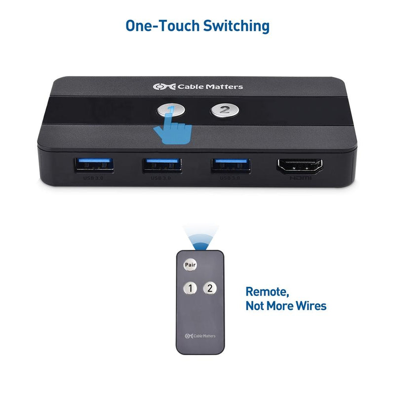 Cable Matters KVM Switch HDMI 2 to 1, 3x USB-A