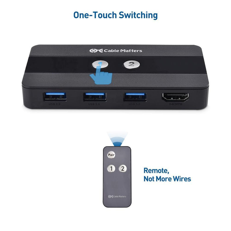 Cable Matters KVM Switch HDMI 2 to 1, 3x USB-A