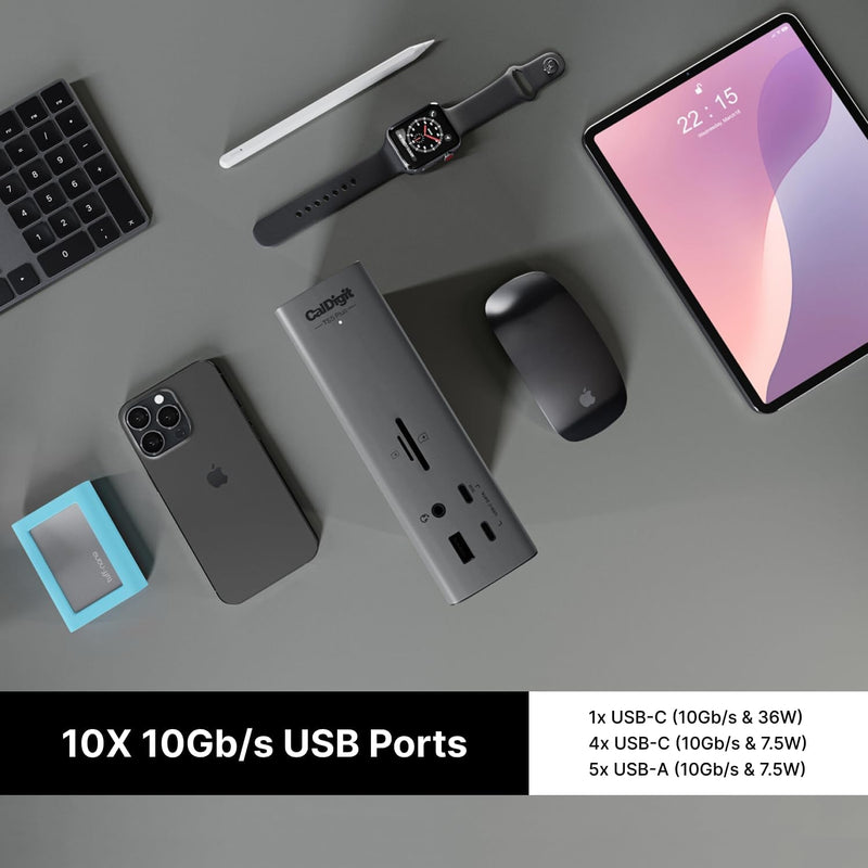 CalDigit TS5 Plus - 20 Ports Thunderbolt 5 Docking Station, 140W Charging, 3X 80Gb/s Thunderbolt 5, 10x 10Gb/s USB Ports