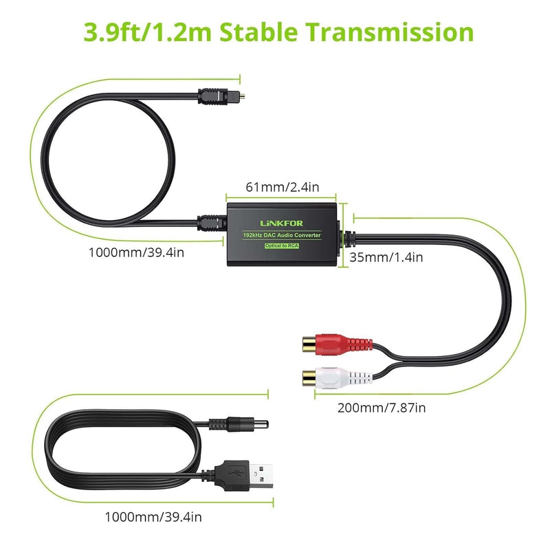 DAC Converter 192kHz Digital to Analog Converter Optical SPDIF Toslink to Analog Stereo Audio Female RCA L/R Audio Adapter