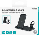DELTACO 2-in-1 Wireless Charger, 10 W, USB-C, Qi Certified, Dual LED Indicators, Black
