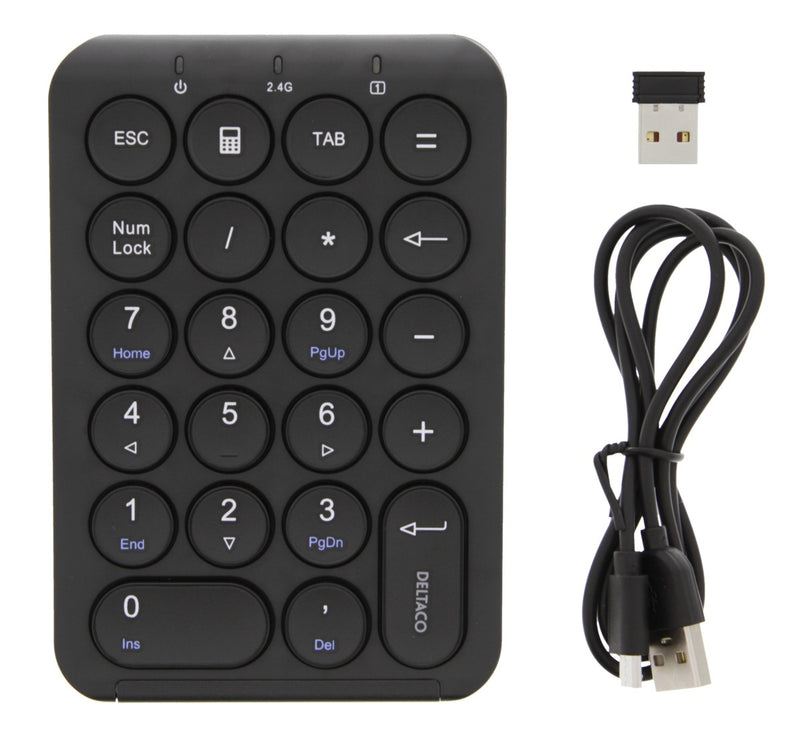 DELTACO Wireless 2.4GHz rechargeable keypad, 22 buttons