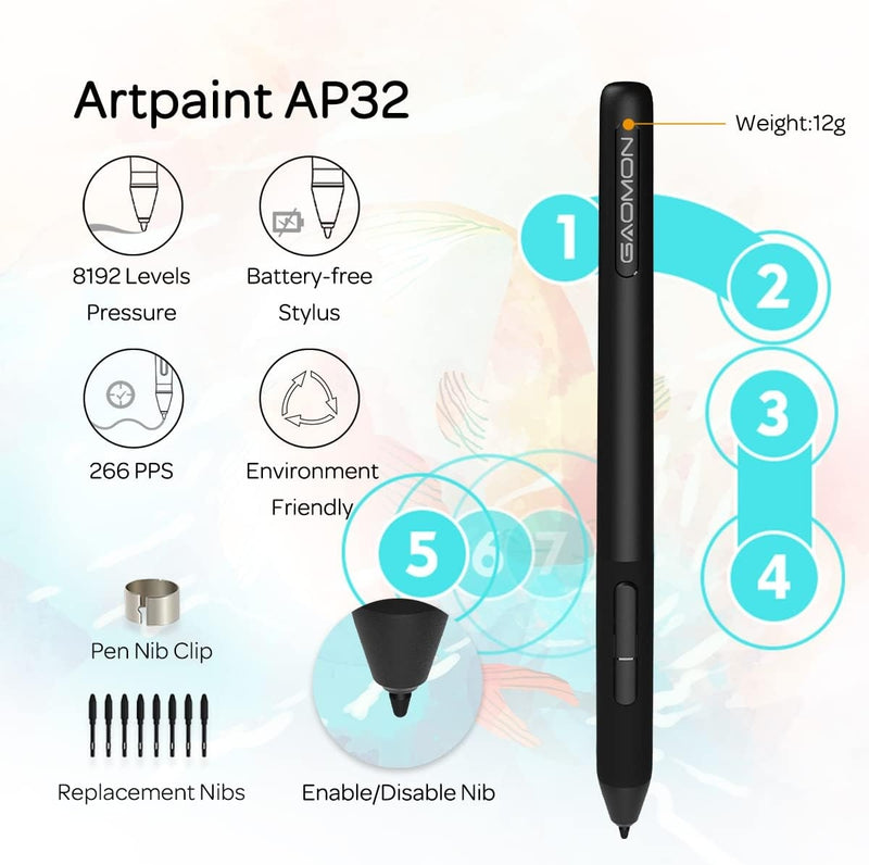 Digital Drawing Tablet 16.5x10cm with Pen Windows Mac Android Chrome