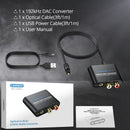 Digital to Analog Audio Converter, 192kHz Optical to RCA, Optical to 3.5mm DAC, SPDIF/Toslink