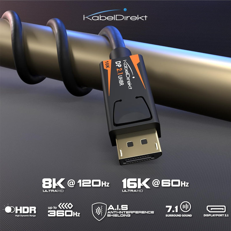 DisplayPort 2.1 Cable 5m DP80 UHBR20 80Gbps 16/10/8K60Hz 4K165/144Hz DSC1.2a HDR HDCP2.2 FreeSync G-Sync