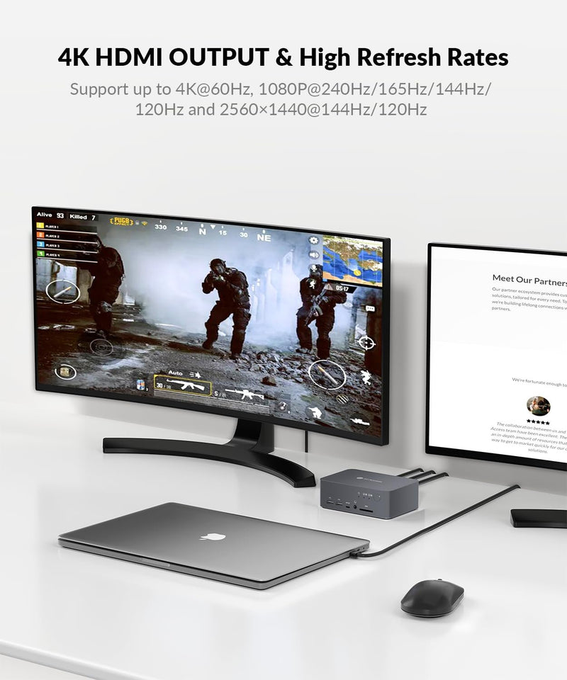 AV Access Docking Station and KVM Switch 2 to 2 USB-C &amp; DP+HDMI to HDMI, 4K60Hz, 5x USB-A, 1x USB-C PD 60W, 3.5mm AUX, SD card slot and Toslink