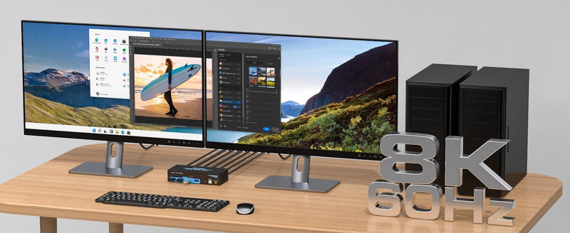 NÖRDIC KVM switch 2 to 2 DisplayPort to DisplayPort, 8K60Hz/4K120Hz, 4x USB-A