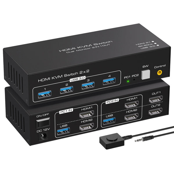 NÖRDIC KVM switch 2 to 2 HDMI to HDMI, 8K60Hz/4K120Hz, 4x USB-A