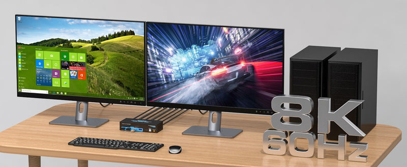 NÖRDIC KVM switch 2 to 2 HDMI to HDMI, 8K60Hz/4K120Hz, 4x USB-A