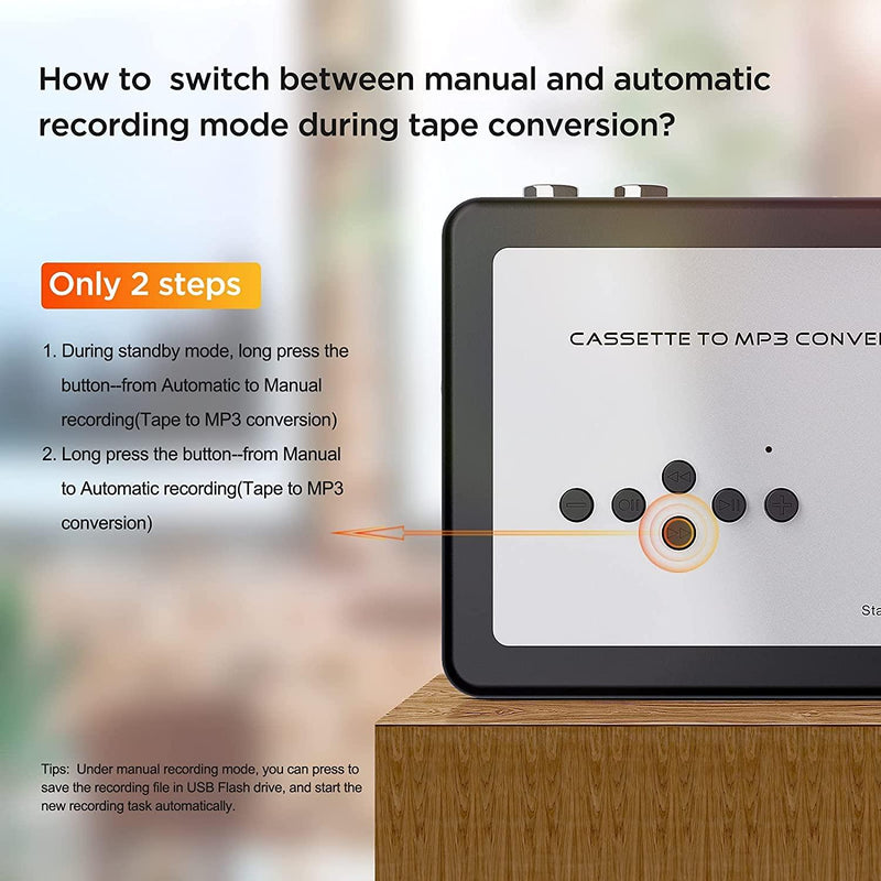 Ezcap Cassette to MP3 Converter Digital Cassette Player Converts Tapes to MP3 to USB Flash Drive No Computer Required