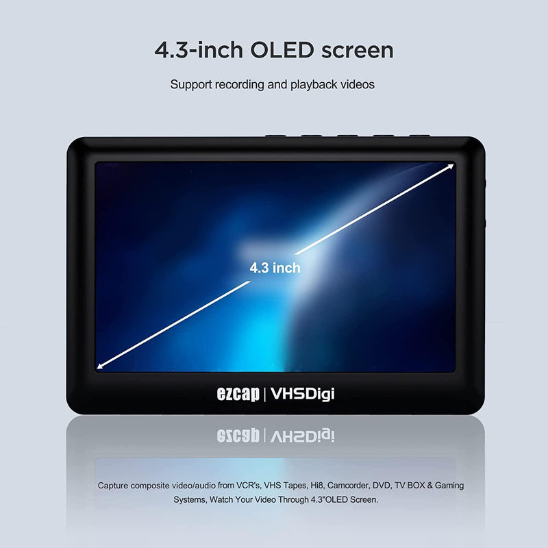 Ezcap Video till Digital Converter, CVBS Video Recorder med 4,3 tums LCD-skärm, Portable Composite CVBS AV Video Recorder Converter