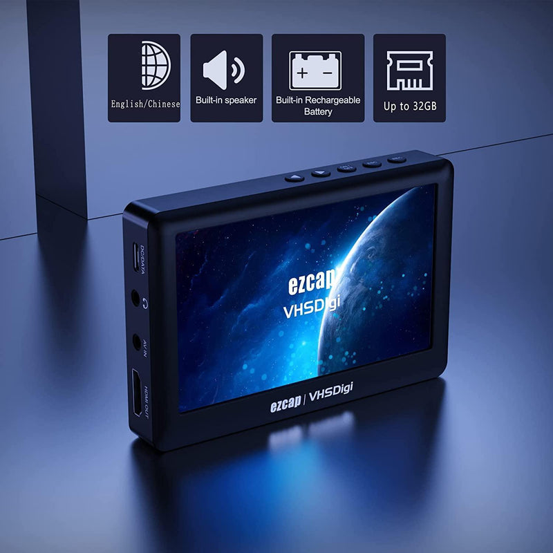 Ezcap Video till Digital Converter, CVBS Video Recorder med 4,3 tums LCD-skärm, Portable Composite CVBS AV Video Recorder Converter