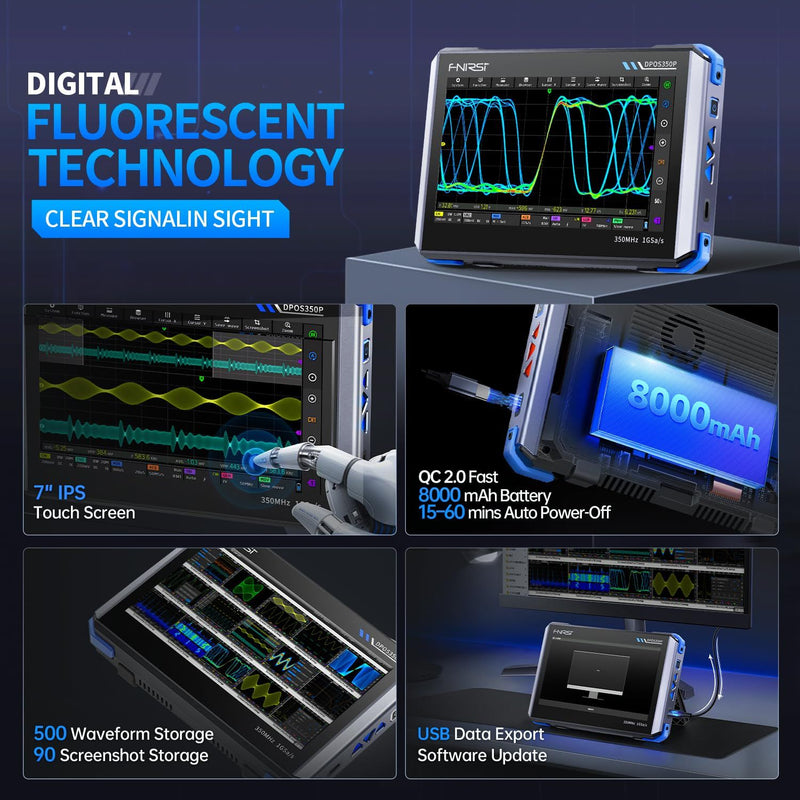 FNIRSI DPOS350P 4-in-1 Tablet Oscilloscope 350MHz, Spectrum Analyzer 200KHz - 350MHz, Frequency Response Analyzer DDS Generator, 2CH
