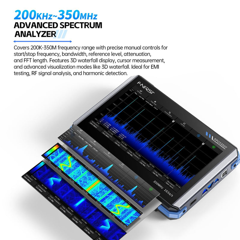 FNIRSI DPOS350P 4-in-1 Tablet Oscilloscope 350MHz, Spectrum Analyzer 200KHz - 350MHz, Frequency Response Analyzer DDS Generator, 2CH