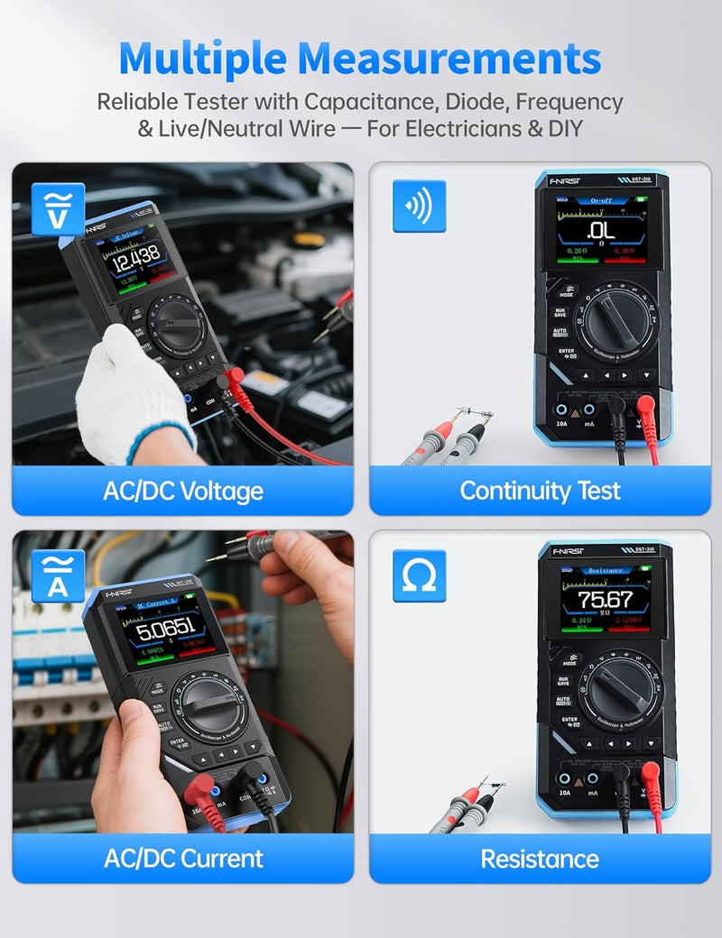 FNIRSI DST-210 Handheld Oscilloscope 10MHz Bandwidth, 19999 Counts, Digital Oscilloscope Multimeter DDS Generator 3IN1, 48MS/s Sampling Rate