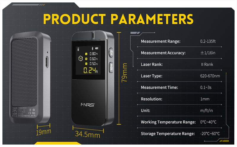FNIRSI IR40 Laser Rangefinder, distance meter for length, area, volume, pythagoras