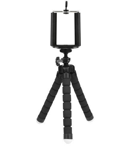 Flexible tripod mobile phone holder bendable and rotatable black fits all smartphone