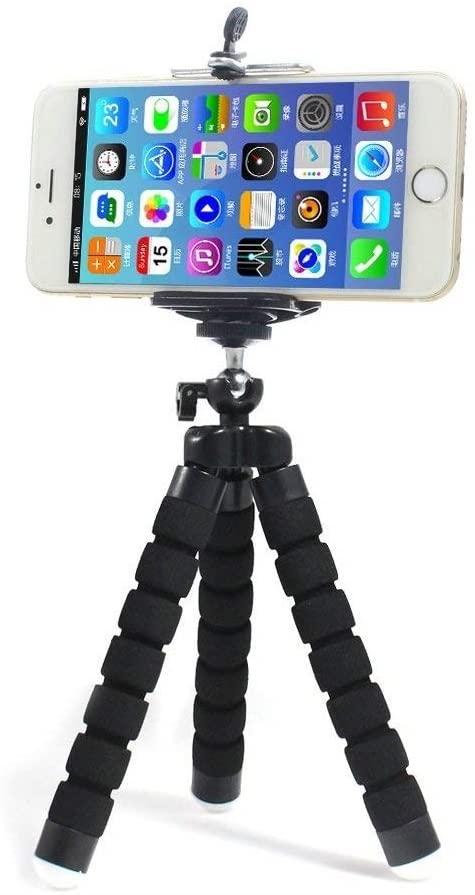 Flexible tripod mobile phone holder bendable and rotatable black fits all smartphone