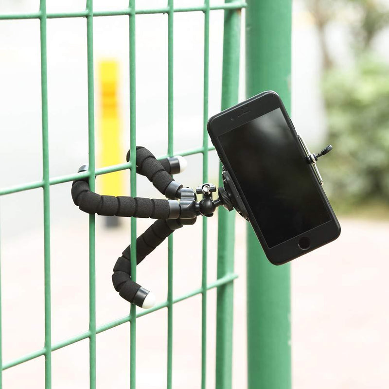 Flexible tripod mobile phone holder bendable and rotatable black fits all smartphone
