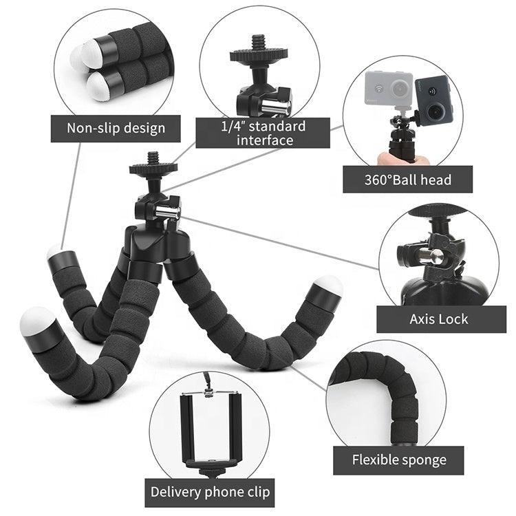 Flexible tripod mobile phone holder bendable and rotatable black fits all smartphone