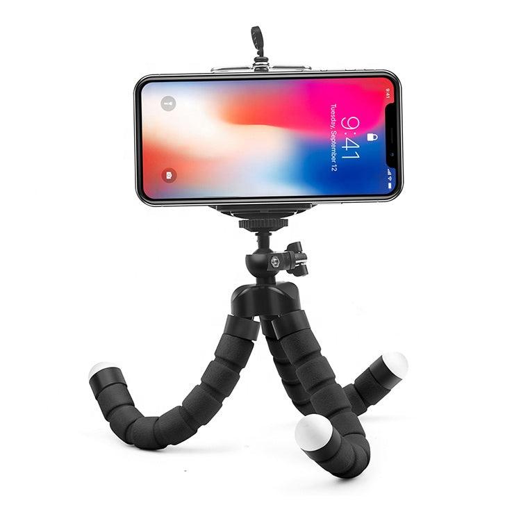 Flexible tripod mobile phone holder bendable and rotatable black fits all smartphone