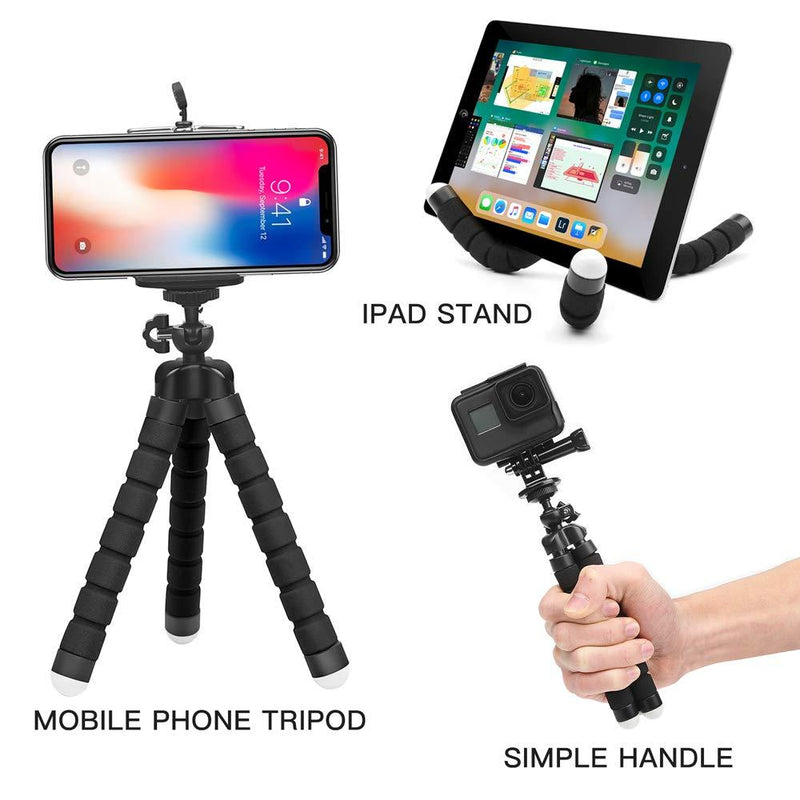 Flexible tripod mobile phone holder bendable and rotatable black fits all smartphone