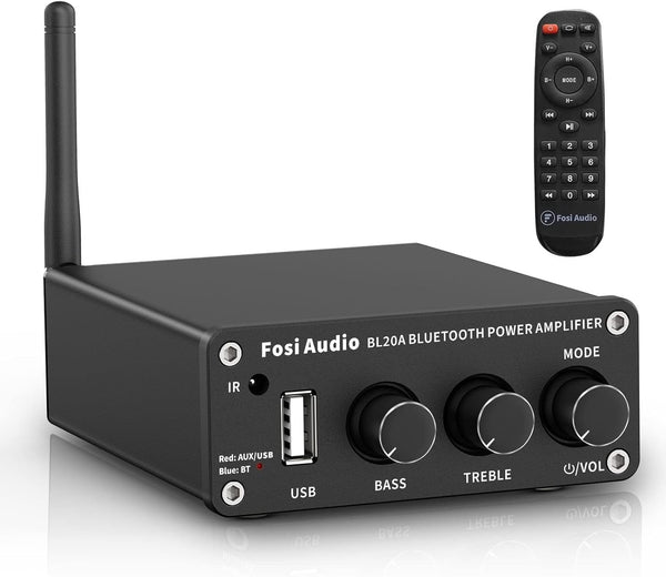 Fosi Audio BL20A 200W Bluetooth 5.0 Home Audio Stereo Amplifier Hi-Fi Mini Class D Integrated Amplifier with U-Disk/3.5MM AUX/RCA Input and Remote Control