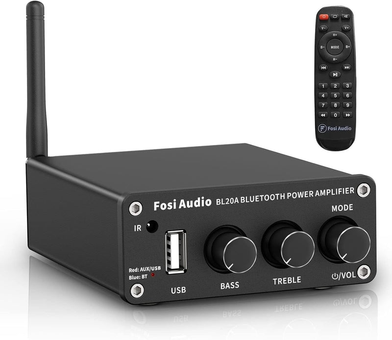 Fosi Audio BL20A 200W Bluetooth 5.0 Home Audio Stereo Amplifier Hi-Fi Mini Class D Integrated Amplifier with U-Disk/3.5MM AUX/RCA Input and Remote Control