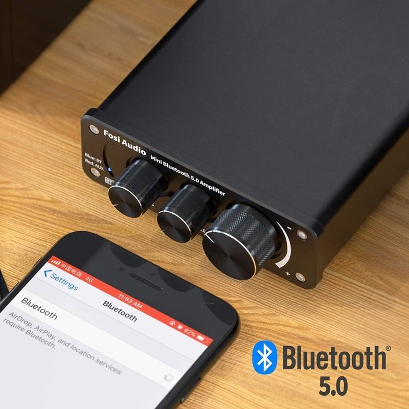 Fosi Audio BT10A Bluetooth 5.0 Stereo Audio Amplifier Receiver 2 Channel Class D Mini Hi-Fi Integrated Amp for Passive Home Speakers 50W x 2 TPA3116