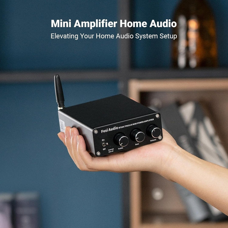 Fosi Audio Bluetooth 5.0 &amp; R/L Amplifier 100W x 2 with Volume, Bass and Treble Control, Black