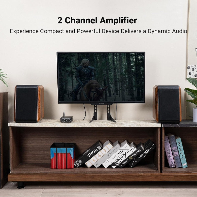 Fosi Audio Bluetooth 5.0 &amp; R/L Amplifier 100W x 2 with Volume, Bass and Treble Control, Black