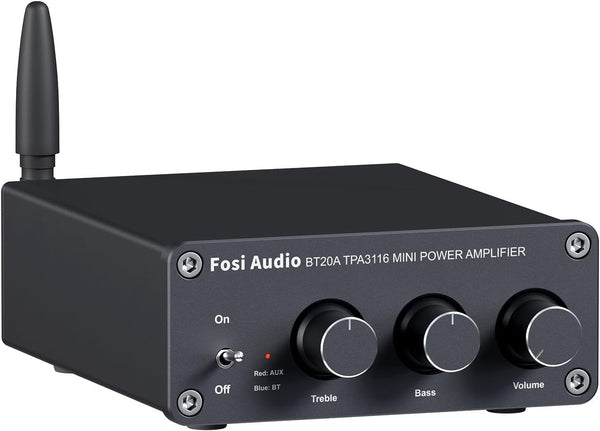 Fosi Audio Bluetooth 5.0 &amp; R/L Amplifier 100W x 2 with Volume, Bass and Treble Control, Black