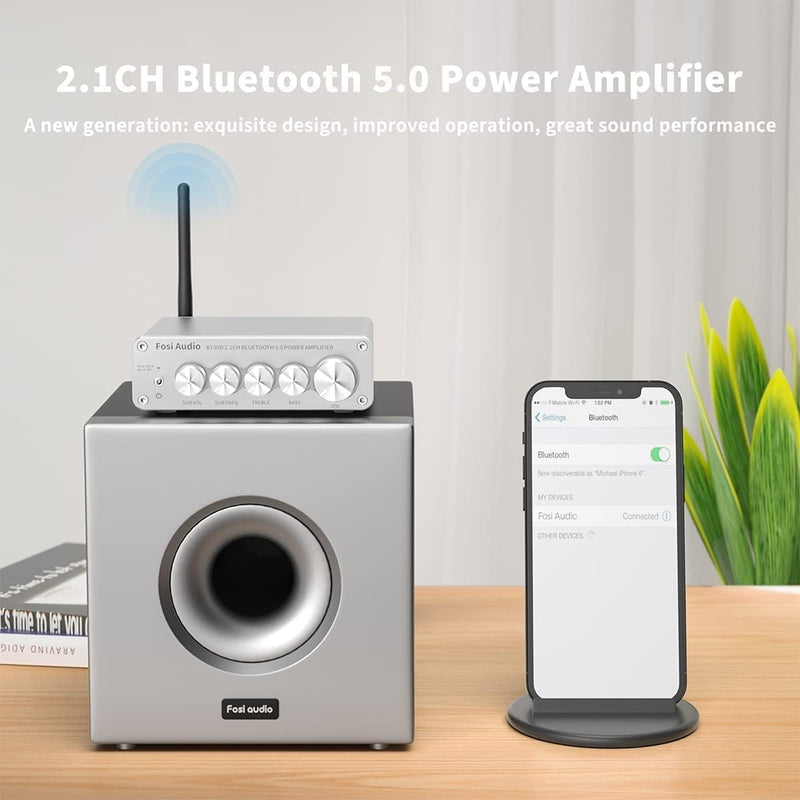 Fosi Audio BT30D-S Bluetooth 5.0 Stereo Audio Receiver Amplifier 2.1 Channel Hi-Fi Class D Integrated Amp 2X50 Watt