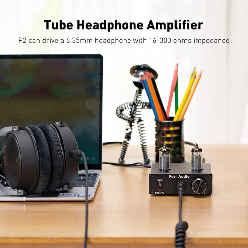 Fosi Audio P2 Headphone Amplifier Vacuum Tube Headphone Amplifier Mini Hi-Fi Stereo Sound