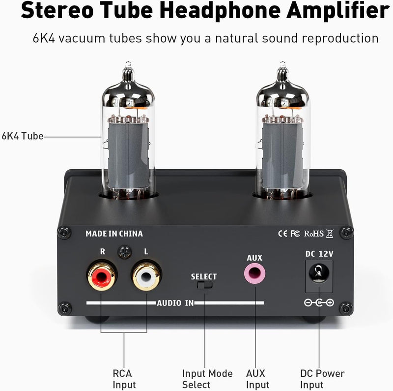 Fosi Audio P2 Headphone Amplifier Vacuum Tube Headphone Amplifier Mini Hi-Fi Stereo Sound
