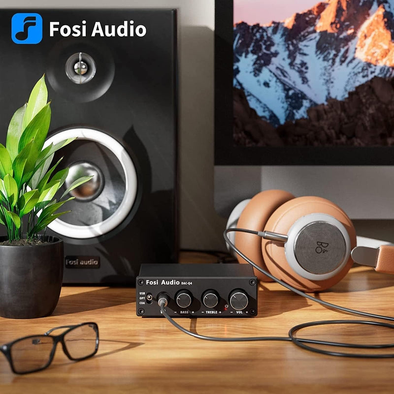 Fosi Audio Mini DAC &amp; Headphone Amplifier, 24 bit/192 kHz USB/Optical/Coaxial to RCA/AUX