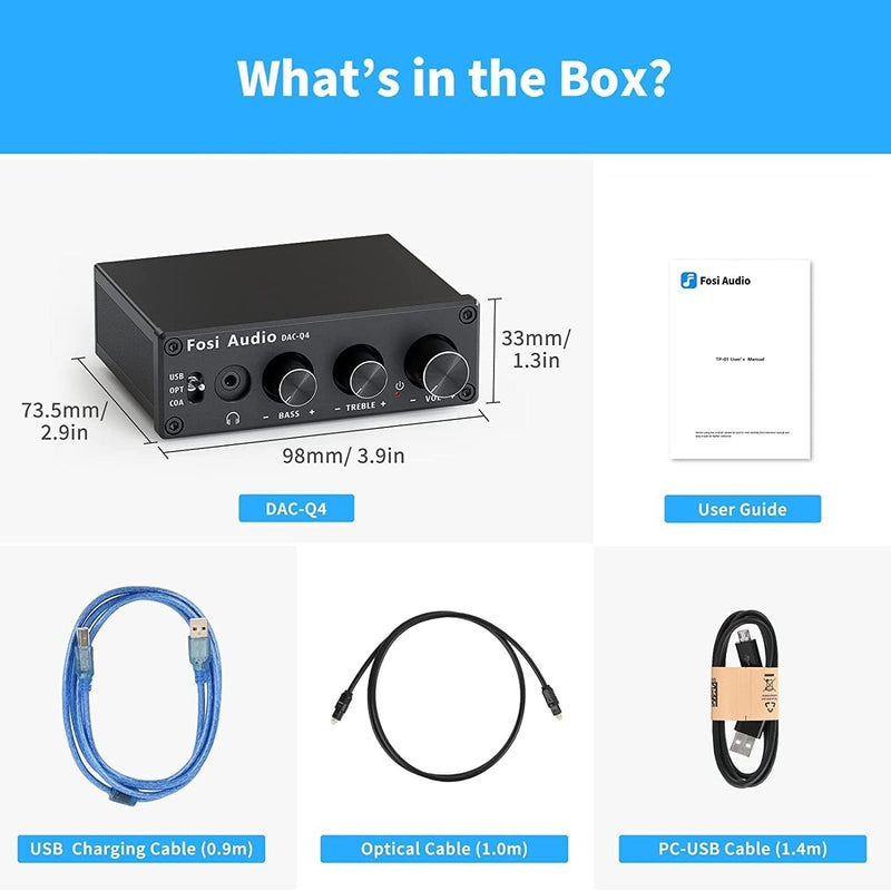 Fosi Audio Mini DAC &amp; Headphone Amplifier, 24 bit/192 kHz USB/Optical/Coaxial to RCA/AUX