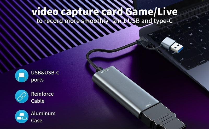 HDMI to USB adapter for video recording 4K 30Hz USB-A and USB-C