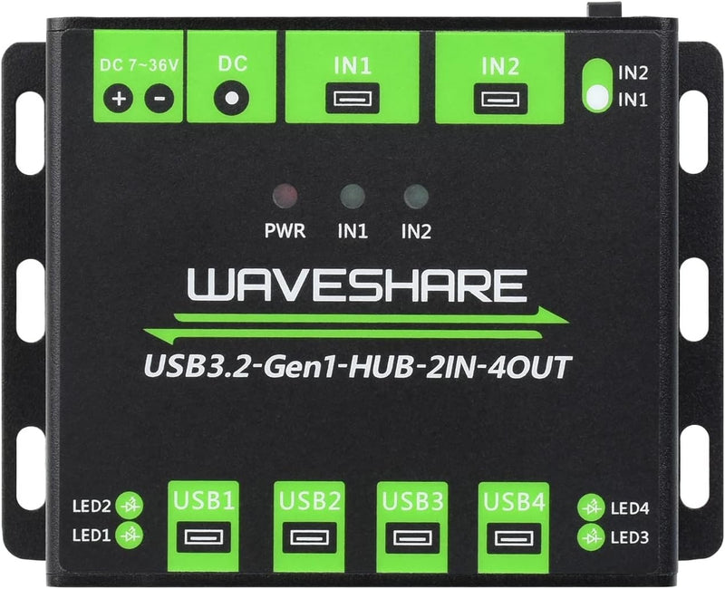 Industrial USB HUB for 2 computers to 4 USB 3.2 ports, switchable, mountable, compatible with Windows Linux Mac
