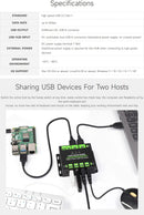Industrial USB HUB for 2 computers to 4 USB 3.2 ports, switchable, mountable, compatible with Windows Linux Mac